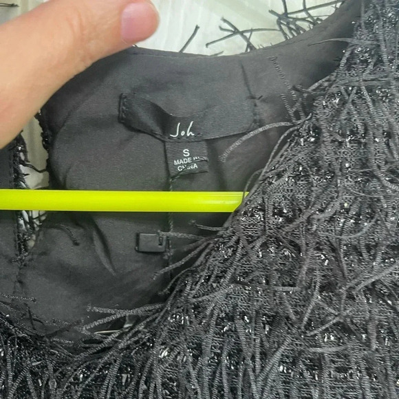 Joh Apparel Winna Sparkling Feathered Eyelash Dress NWT Size Small Black Fringe - Picture 5 of 10